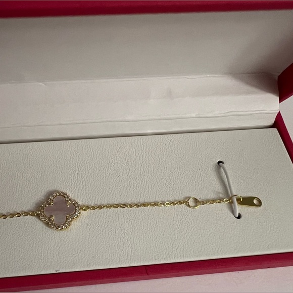 Rachel Zoe 14K Gold Plated Bracelet 4 Leaf Mother Of Pearl Cubic Zirconia  New - Picture 14 of 16